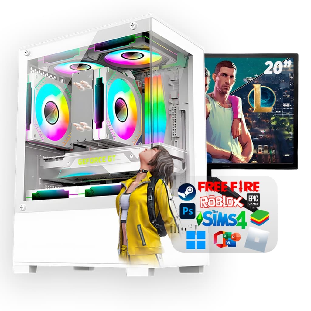 Computador PC Gamer Branco Intel Core i5 3.4Ghz Placa GeForce 4GB / 16GB RAM / SSD 1TB / Monitor 19"