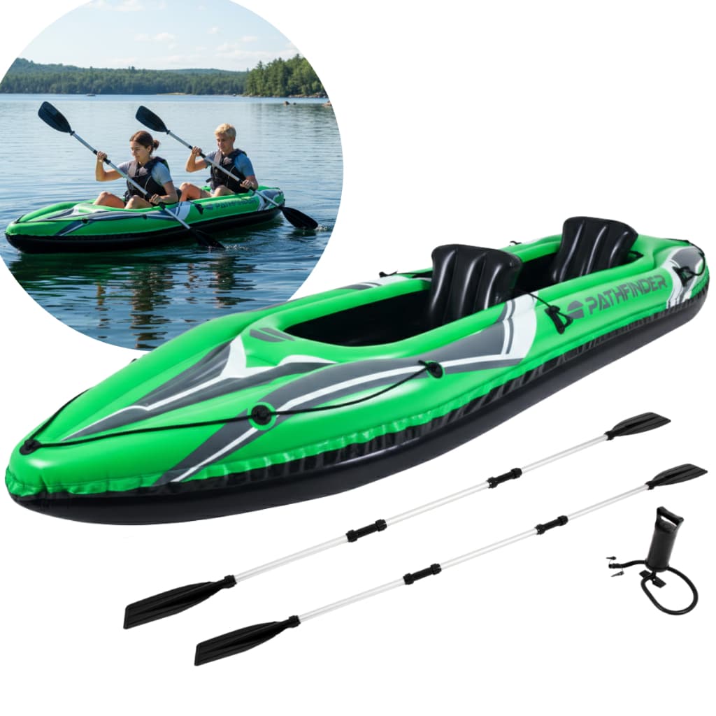 Caiaque Inflável Com Bomba + 2 Remos + Bomba Para 2 Pessoas Lagos Rios Mares Verde Importway