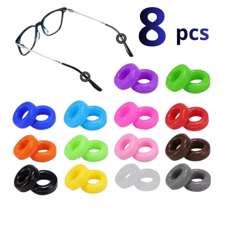 Kit 8 Suporte Para Armação de Óculos Antiderrapante Formato Redondo em Silicone Adulto e Infantil 4 Pares Várias Cores