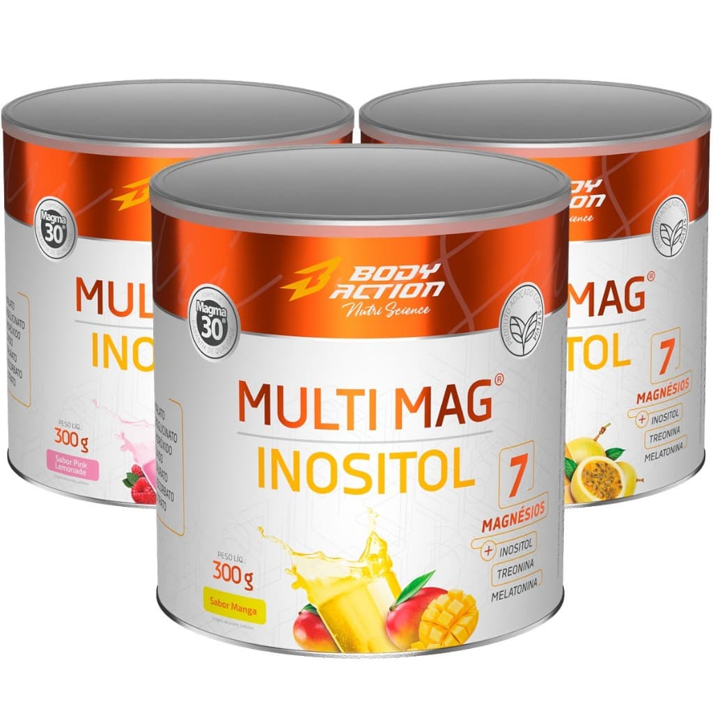 Kit 3x Multi Mag Inositol 7x Magnésios 300g Bodyaction