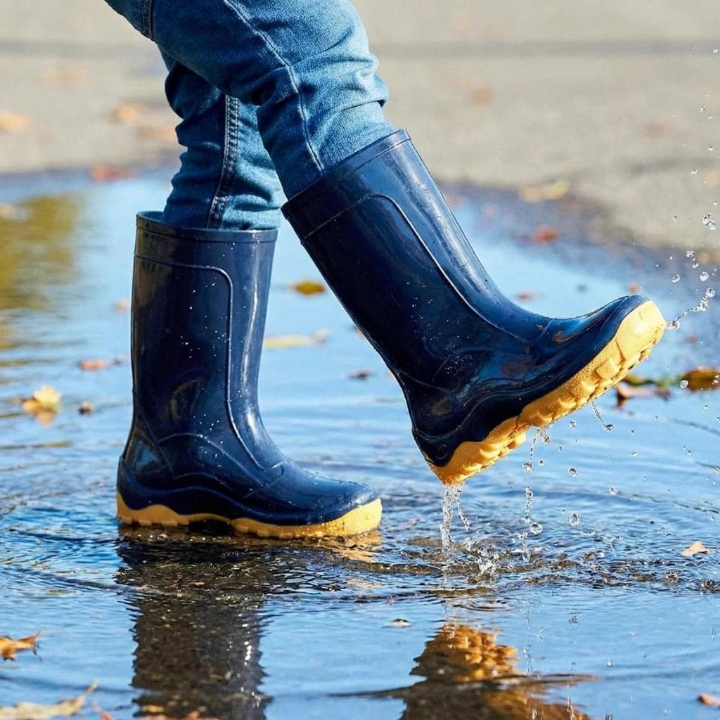 Bota Galocha Infantil Calfor Nieve Azul e Amarela para Chuva Leve Impermeável