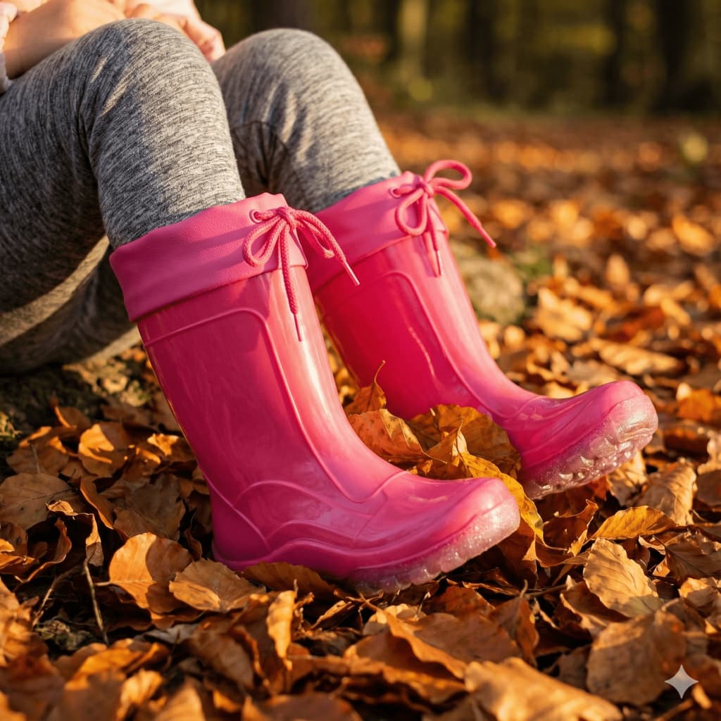 Bota Galocha Infantil Calfor Nieve Pink Com Amarra Impermeável para Chuva Meninas Rosa Leve
