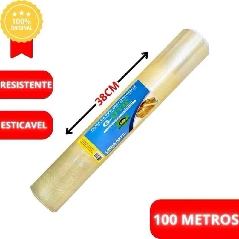Rolo Bobina Pvc 38 Cm X 100 Metros Papel Filme Multiuso Resistente Unidade