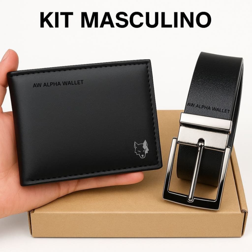 Kit Acessórios Masculino Carteira Masculina + Cinto Couro Sintético Com Caixa Elegante