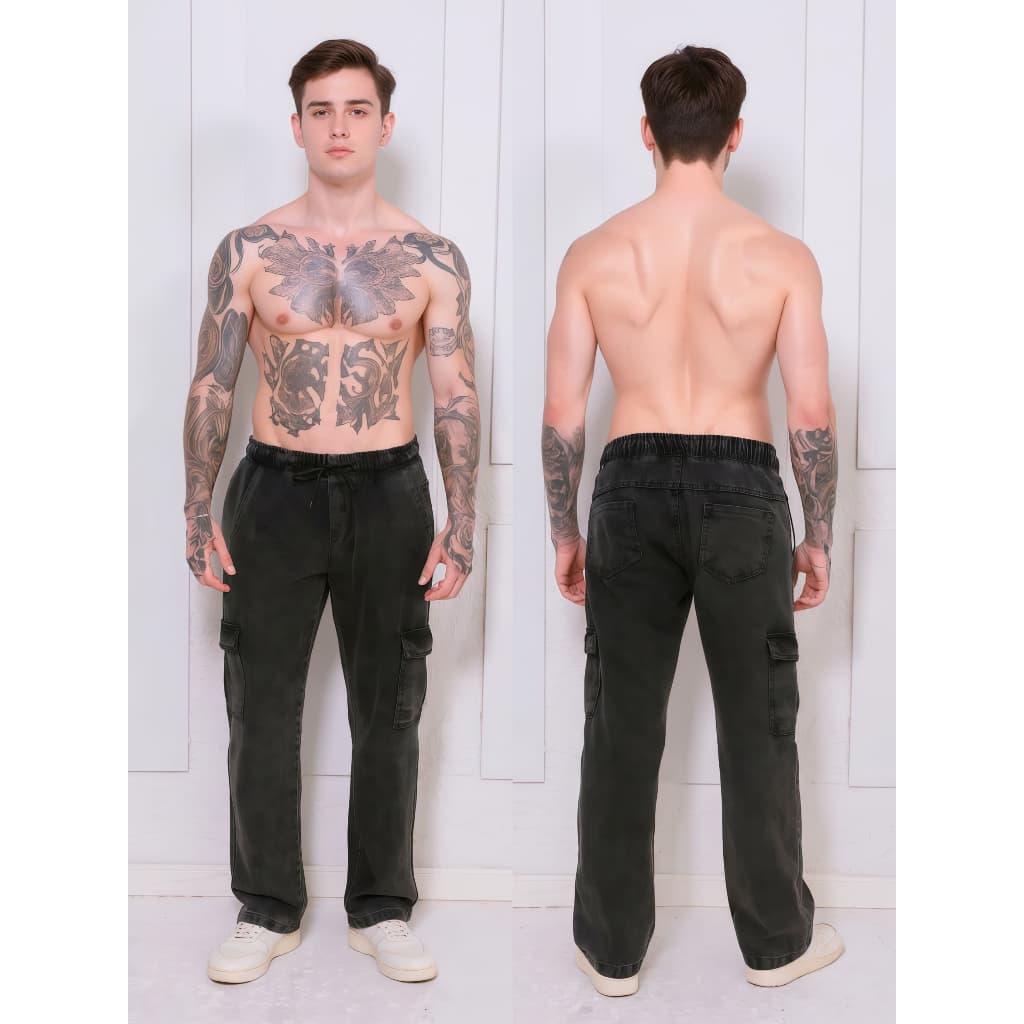 Calça Jeans Cargo com Cós Elástico Masculina e Feminina Confortável Estilo Trabalho Casual Moda Dia a Dia