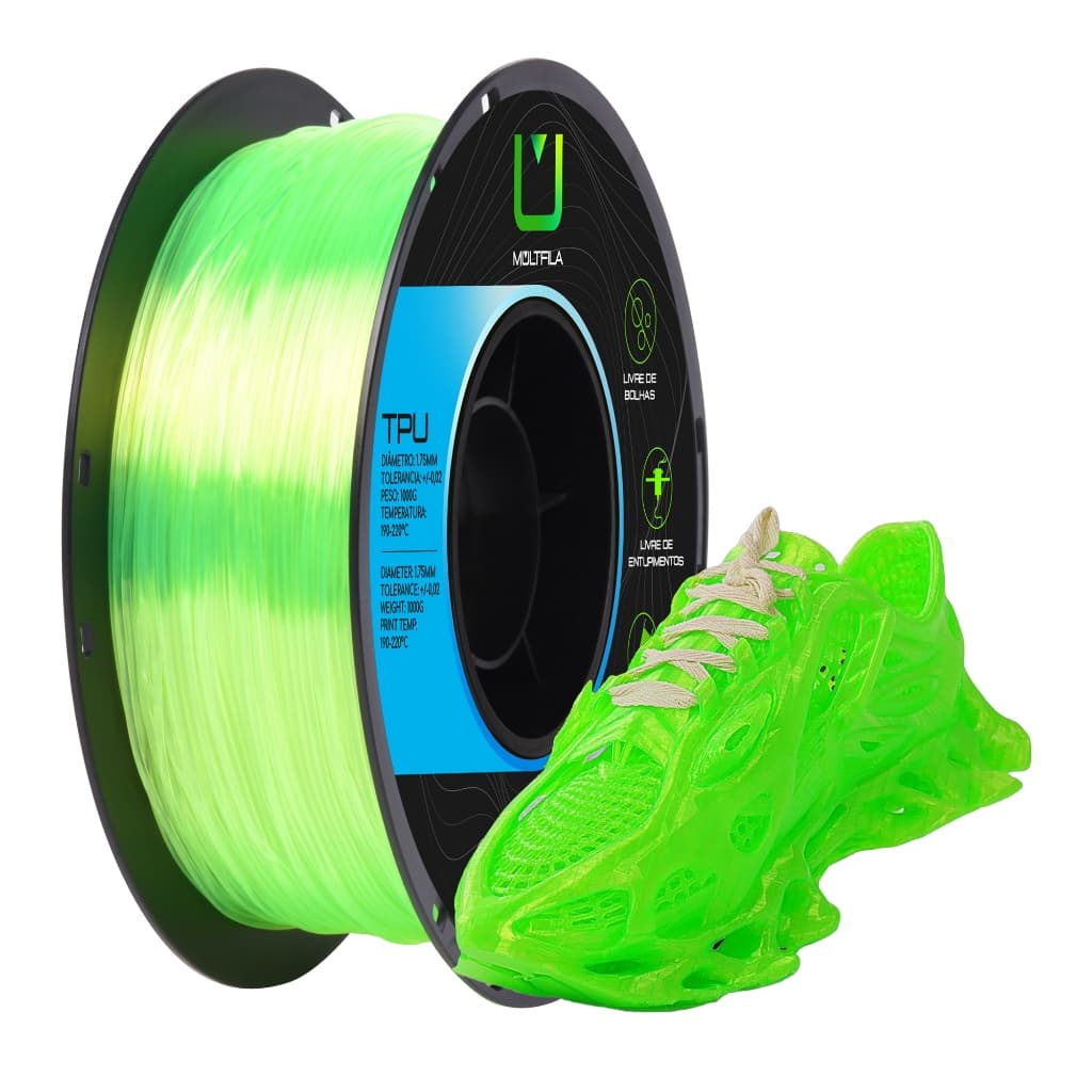 Filamento TPU Impressora 3D Verde Translúcido  1kg - 1,75mm Multfila