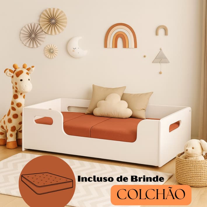 Cama Infantil com Colchão MDF com Grades – Segura para Quarto de Menino e Menina