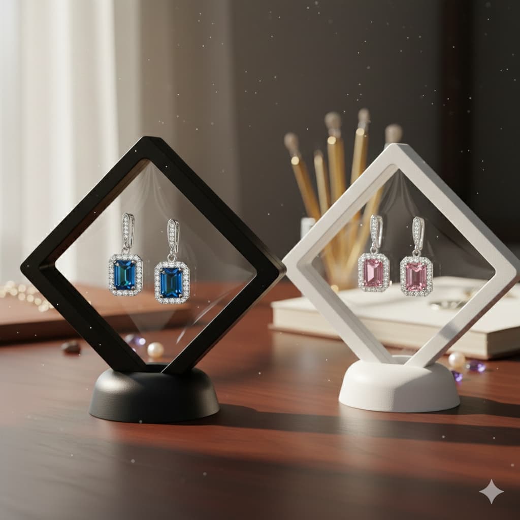 Expositor Flutuante 3D com Membrana Silicone Flexível para Joias Moedas Medalhas Miniaturas Colecionáveis Vitrine