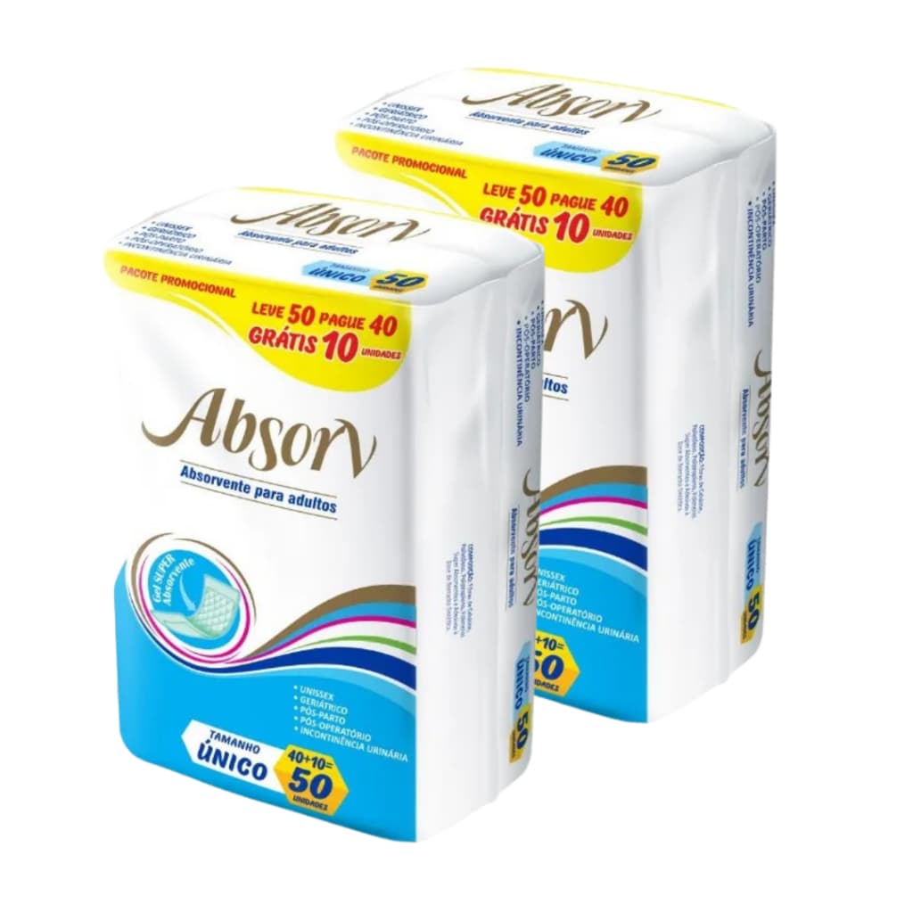 Kit 2 Pacotes Absorvente Geriátrico Pós Parto Pós Operatório Absorv Adulto 100 Unidades