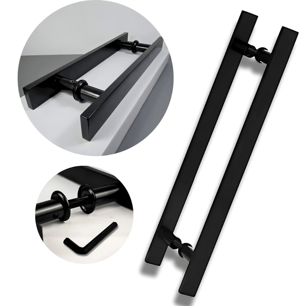 Puxador Duplo Pivotante Metal Inoxidável Robusto Preto Fosco Luxo Para Portas Madeira, Vidro e Metal