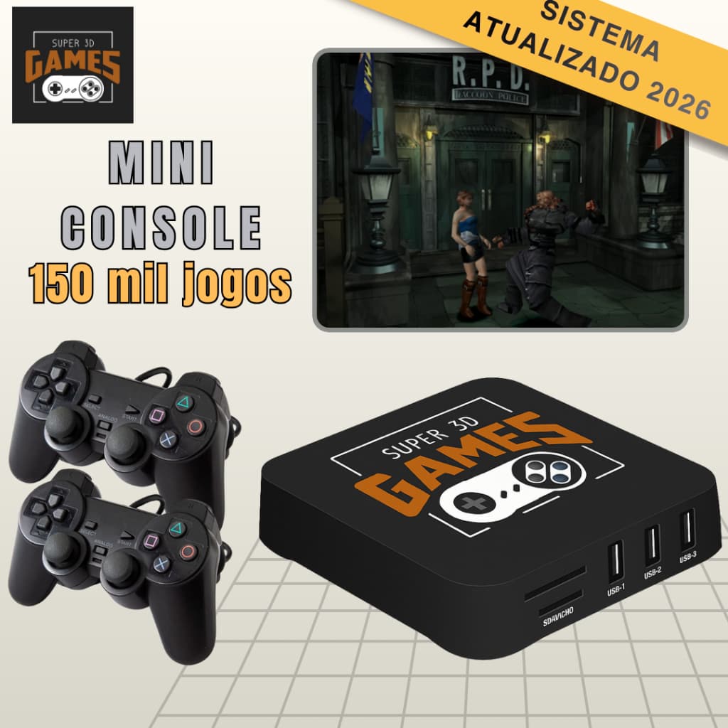 Super Console Retro Game Classico 150 mil jogos Super 3D Games com 2 Controles