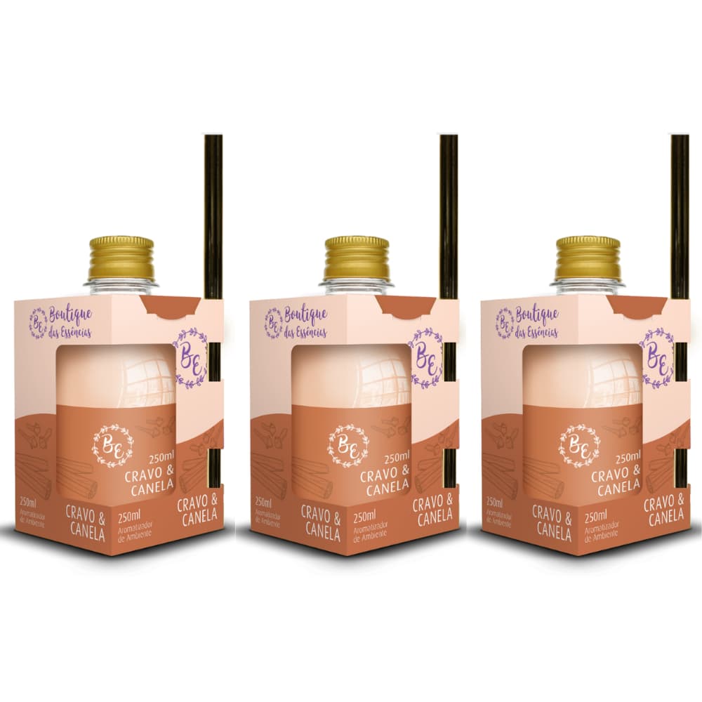 3 Difusor/Cheirinho De Ambiente 250ml Boutique Cravo E Canela