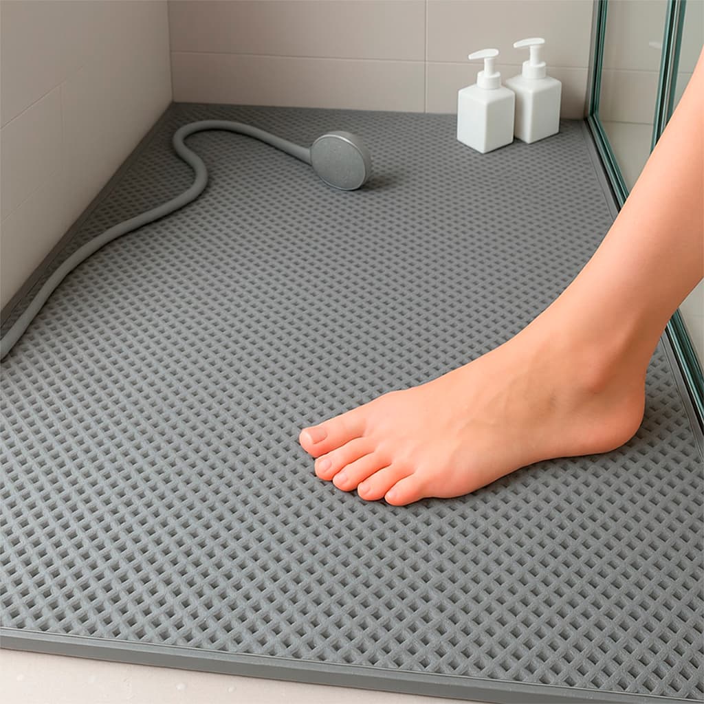 Tapete Box Emborrachado de Banheiro Pvc Chuveiro Piscina Sauna Segurança infantil Idosos Cinza Bege