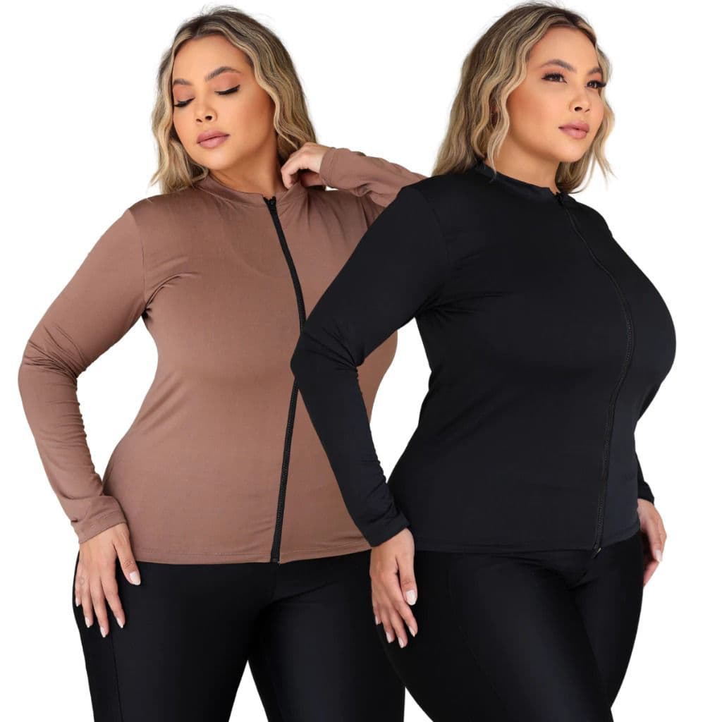 Kit 2 Jaqueta Plus Size Academia Leve Respirável Com Proteção UV 50++