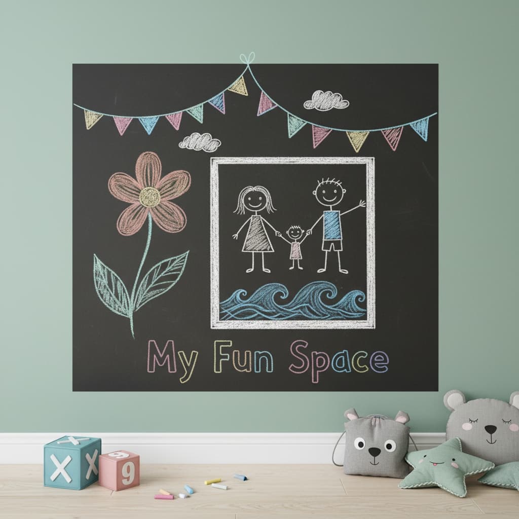 Papel Parede Adesivo Quadro Negro 2m PVC com 5 Giz Coloridos Lousa Escolar Infantil Anotações Decoração