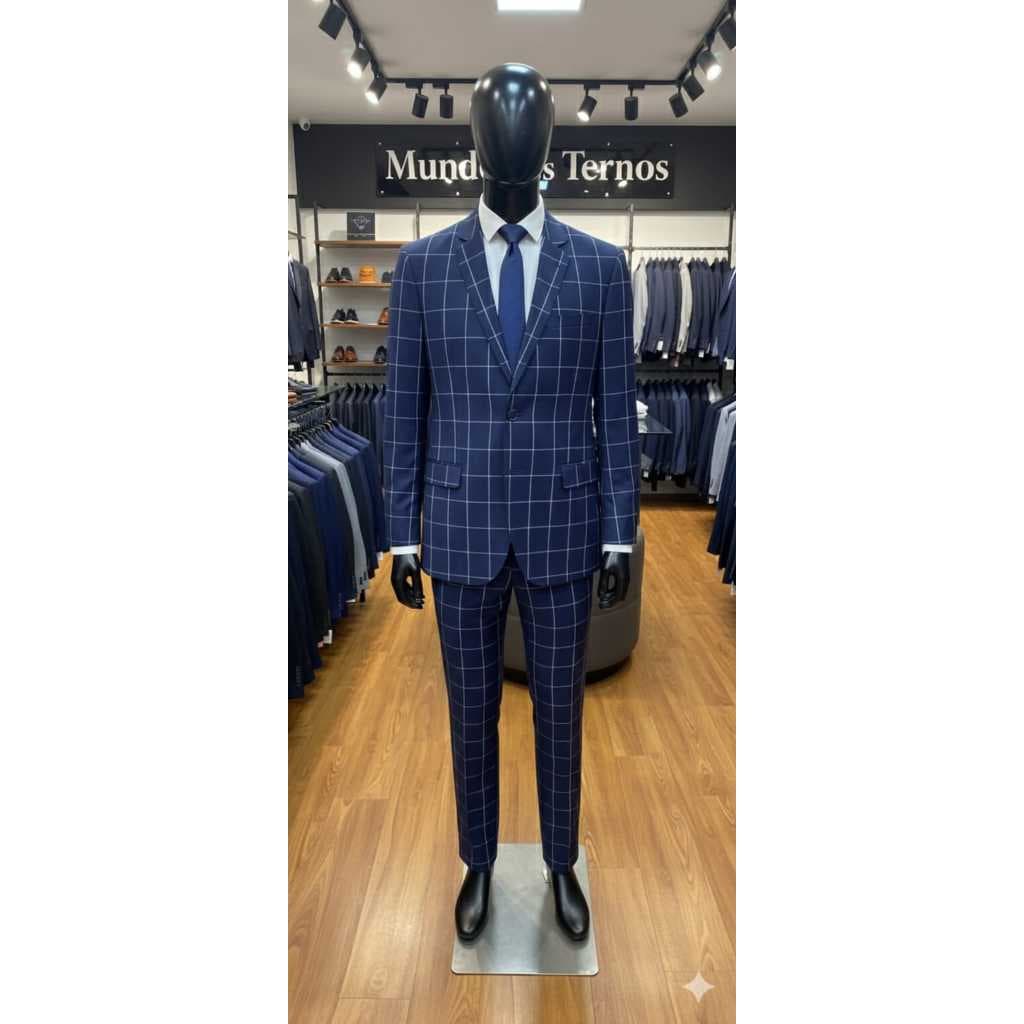Terno Xadrez de preto e branco -Xadrez de Azul Marinho - Poliviscose Executivo - Luxuoso 2026 Mais Vendido