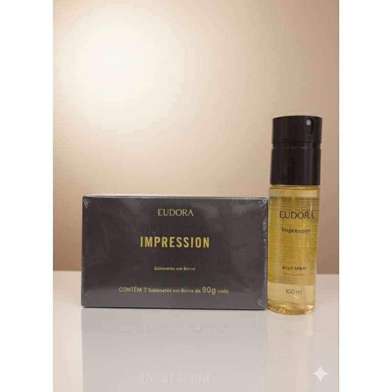 Combo Masculino Impression   Eudora 2 itens: Caixa de sabonete em barra 90 g cada + body spray desodorante 100 ml