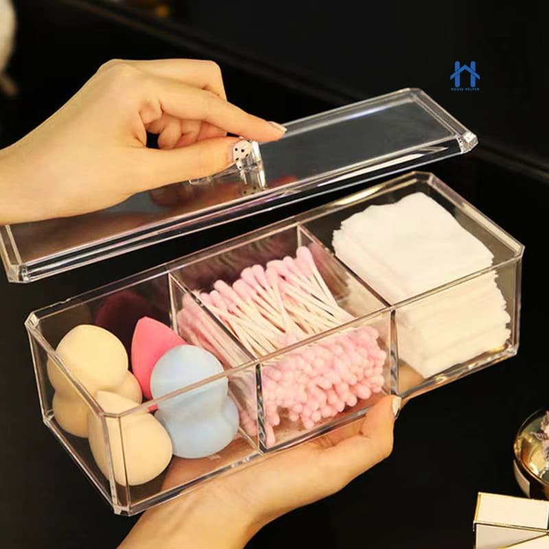 Caixa em Acrílico organizador com 3 Divisórias Transparente para Maquiagens e Jóias