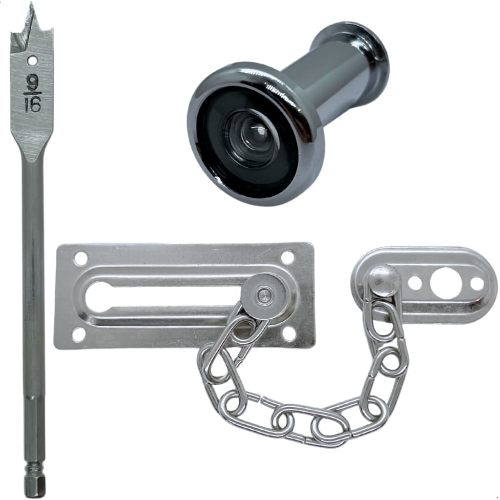 Kit Visor Olho Magico Broca Chata e fechadura trinco pega ladrão aço carbono segurança p/ casa outix