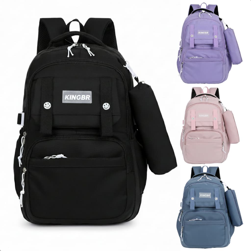 Mochila Escolar Com Estojo De Grande Capacidade Para Estudante Masculino/ Feminina Nylon Impermeavel