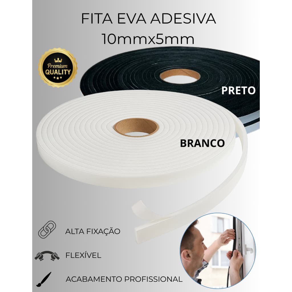 Fita EVA Espuma Adesiva Veda Fresta Anti-Ruído Antipoeira anti-inseto Vedação Porta Janela Ripado