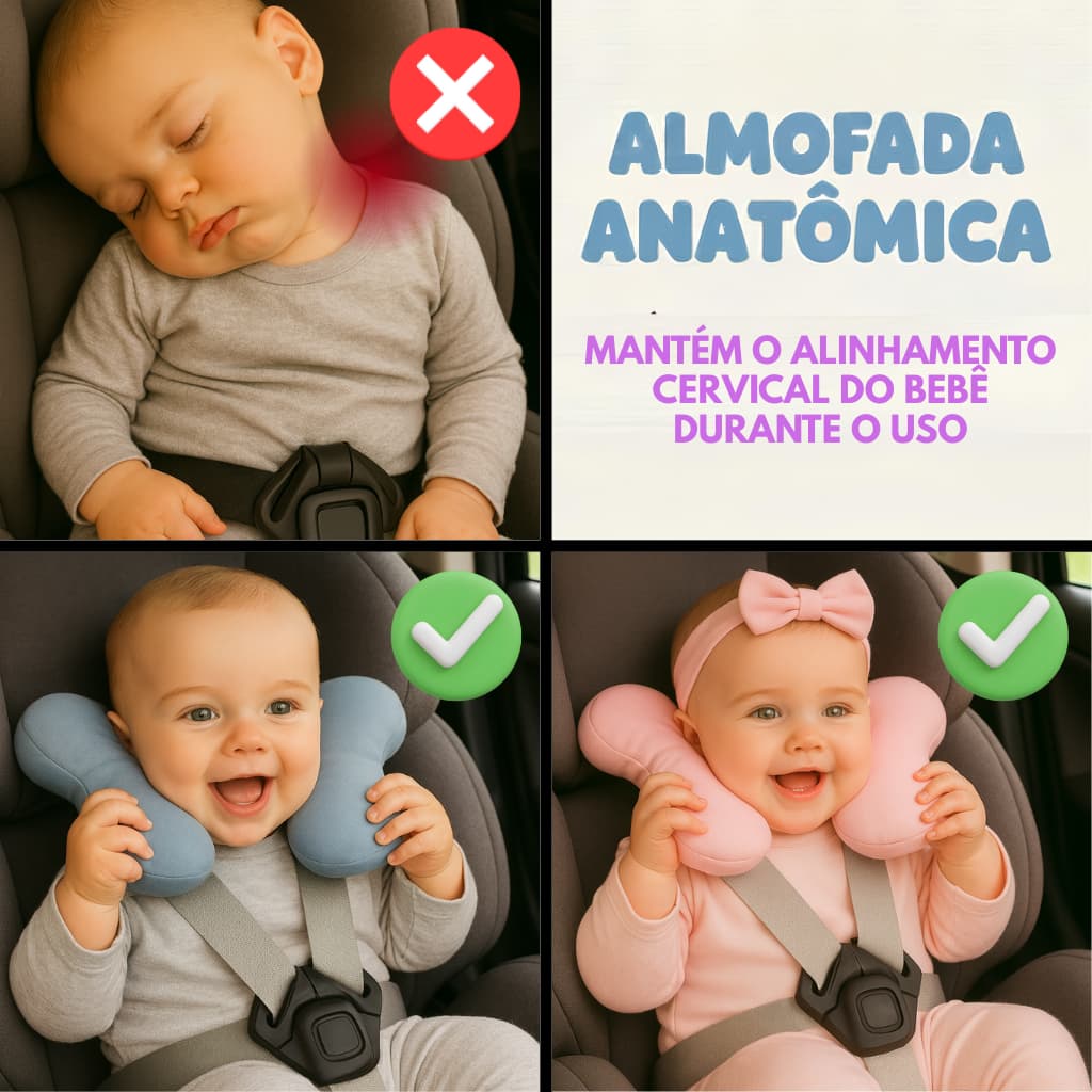 Almofada para Pescoço Bebe Conforto fofinha Apoio de Cabeça 100% Algodão