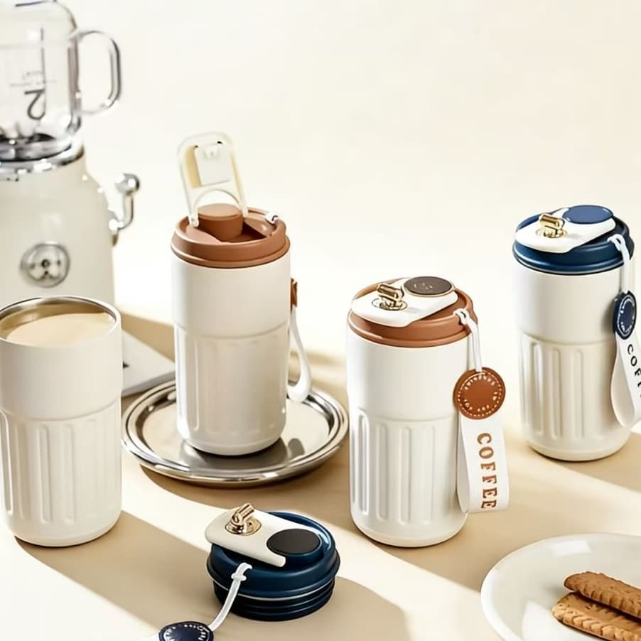 Copo Térmico Cafe personalizado Inox Portátil com tampa,450ml, Com LED Temperatura Antivazamento