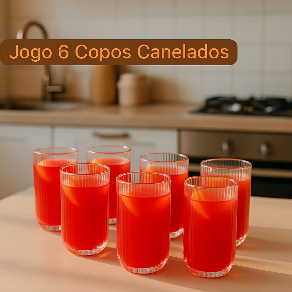 Jogo 6 Copos de Vidro Canelado 420ml Suco Água Refrigerante Refresco 6 unidades