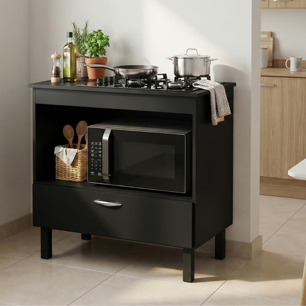 Gabinete Cozinha Cooktop 4 e 5 Bocas Forno Preto Armario Guarda Branco Panela Frigideira Facil