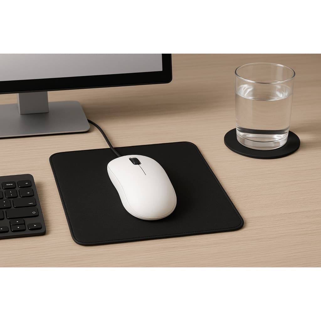 Mouse Pad Couro Ecologico Emborrachado 23x18 + Porta-Copos Brinde | Antiderrapante | Escritório e Gamer.