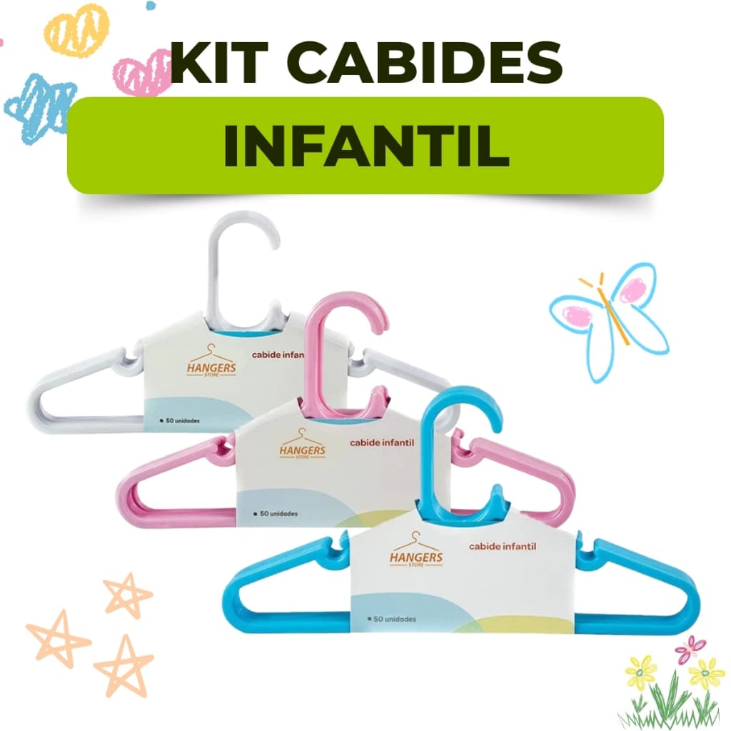 Cabides Kids e Baby - Reforçados para Organização - Kit Azul Rosa e Branco
