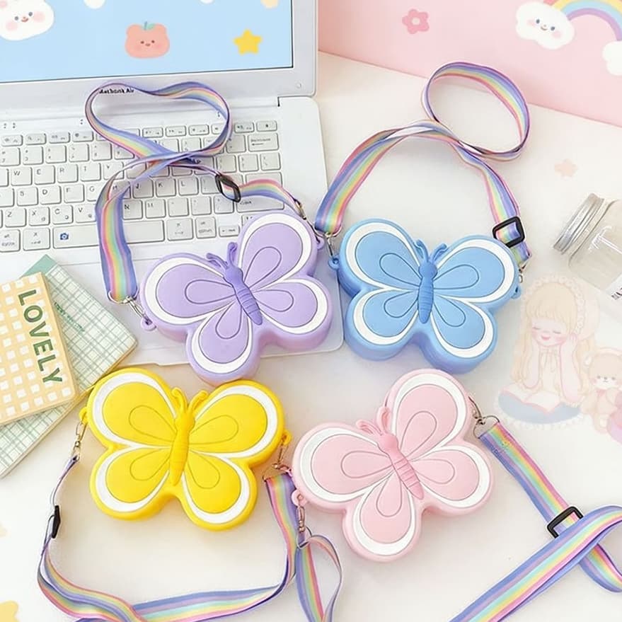 Bolsa De Silicone Infantil Criança Borboleta fofo pop Tiracolo