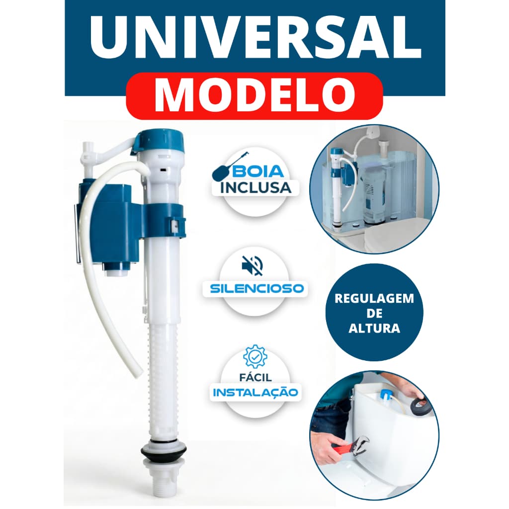 Torre UNIVERSAL Privada Caixa Acoplada Mecanismo Entrada Descarga Com Boia Regulável Reparo Banheiro