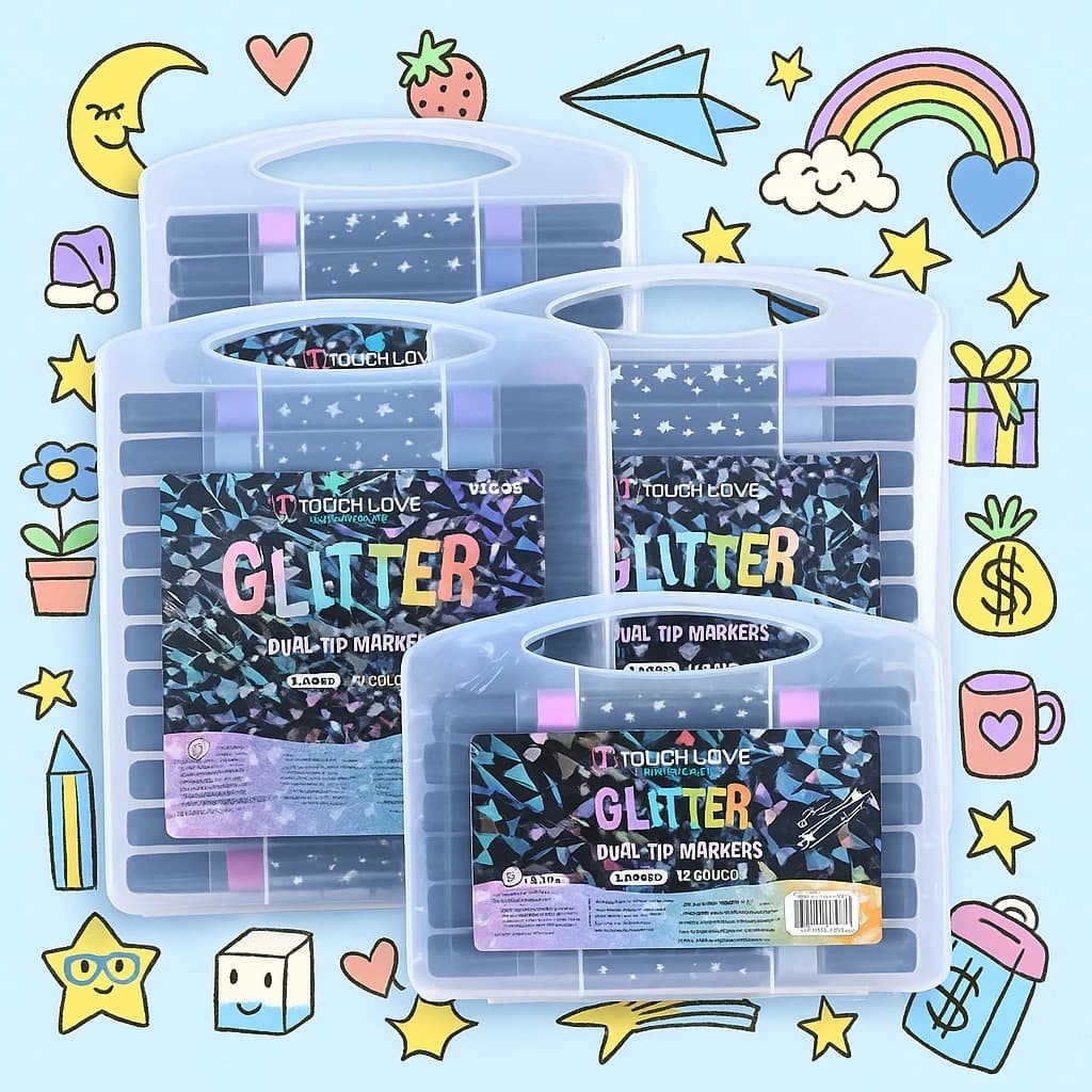 Marcador metálico 12/24/36/48/60 caneta de glitter de cabeça dupla marcador de cabeça dupla brilhante