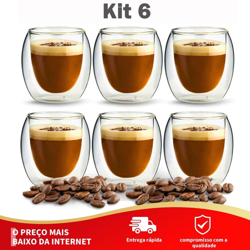Kit 6 Xícaras De Vidro Duplo 80ml Luxo - Não Queima a Mão - Para Café Expresso