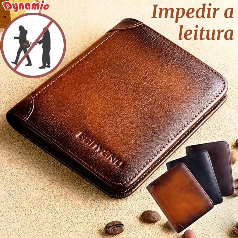 Carteira Antifurto Masculina De Couro Legítimo Vintage De Bifold À Escolha-DY