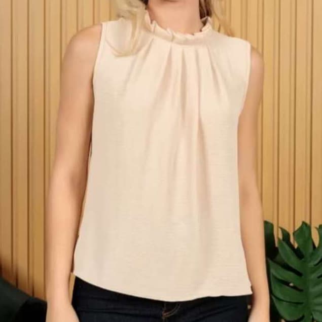 Blusa Regata Feminina Social Duna Gola Alta Com 1 Botão Costa Moda Super 2507