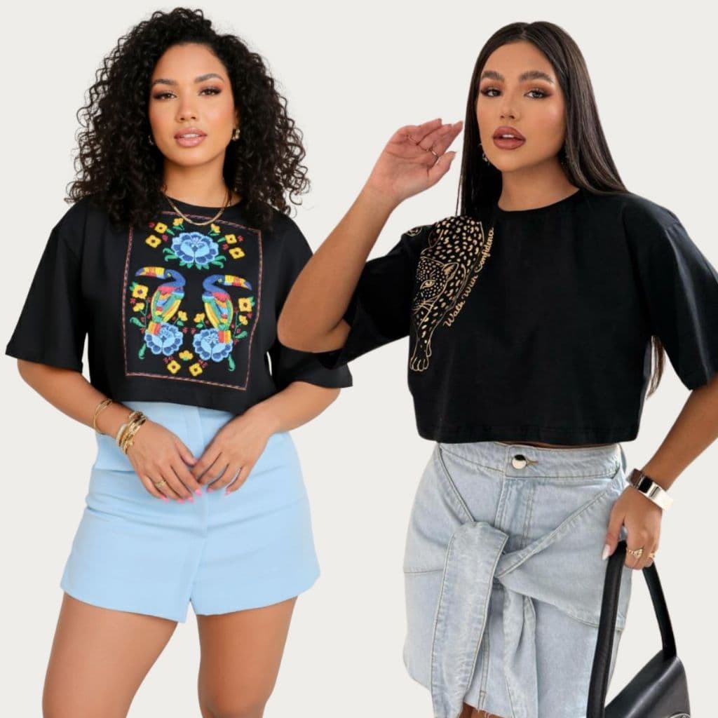 Cropped Oversized Feminino Estampas Diversas Blusa 100% Algodão Camiseta Streetwear Soltinho