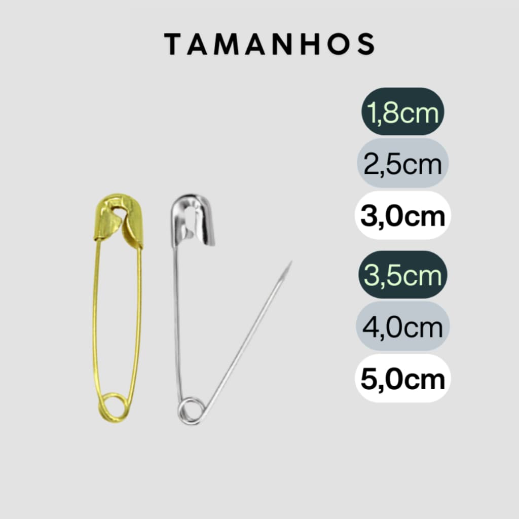 Alfinete De Segurança 100 unid Prata e Dourado Níquel Diversos tamanhos
