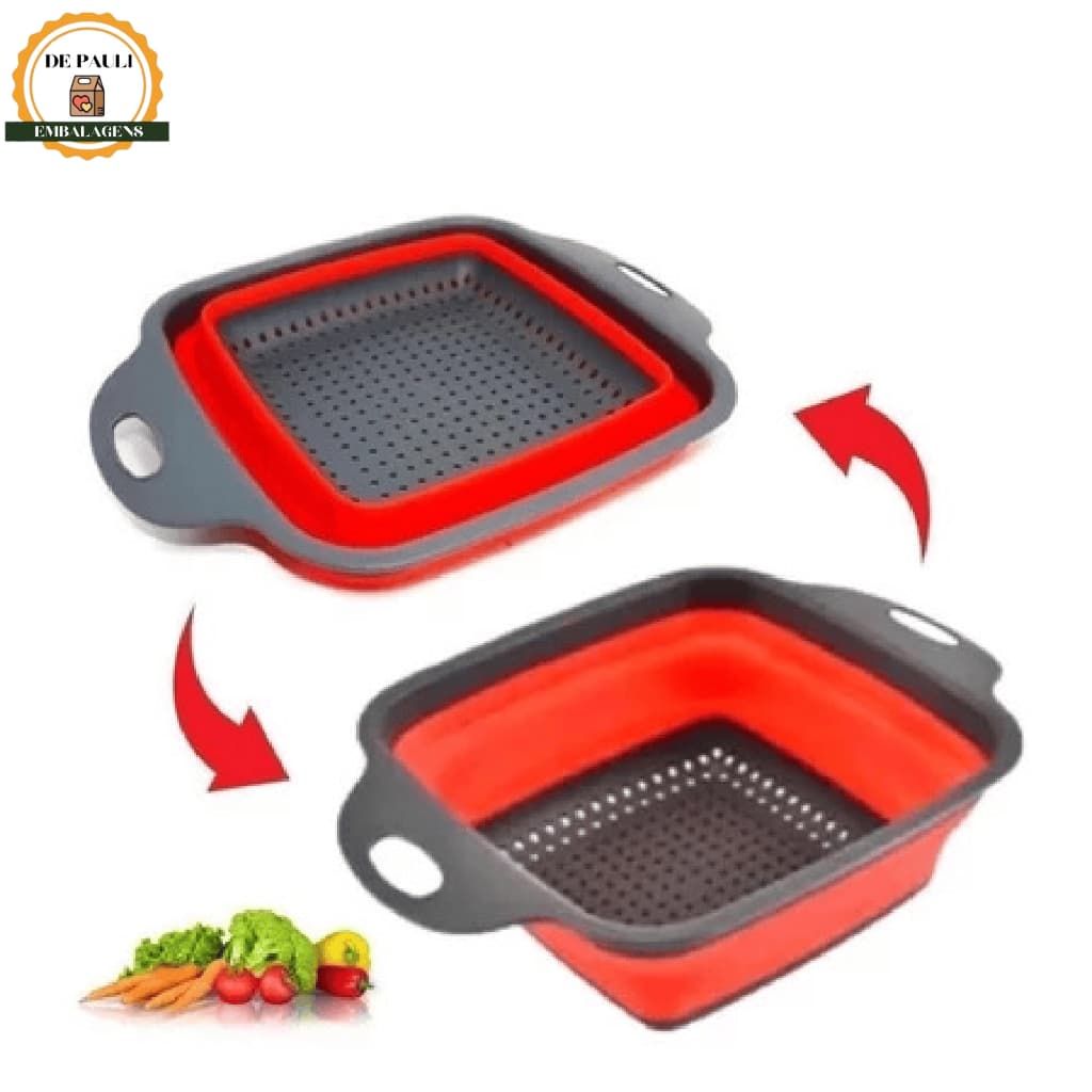 Escorredor de Silicone Retrátil Multiuso Massas Fruta Alimentos - Quadrado