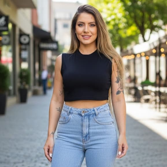 Top Cropped Slim Preto Vermelho Gola Alta Top Para treinar Academia Fitness