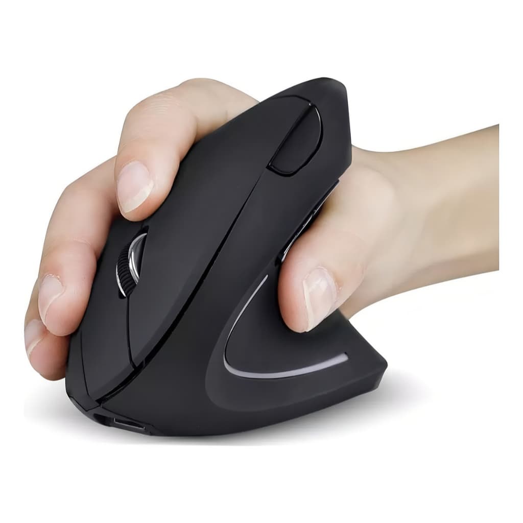 Mouse Vertical Sem Fio USB Preto - Design Ergonômico, Conectividade 2.4GHz, 3 Configurações DPI