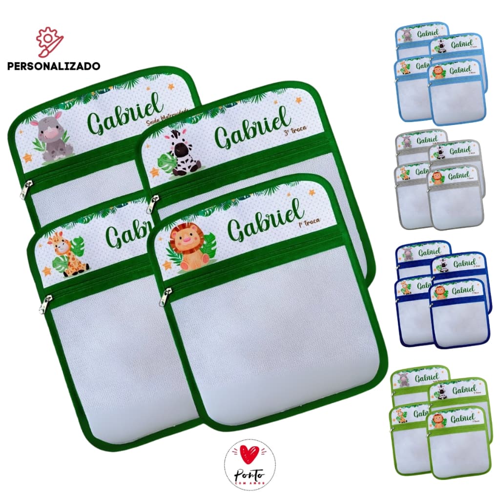 Saquinhos Organizador Saída Maternidade Recém Nascido Animais Safari Baby Aquarelado Personalizado