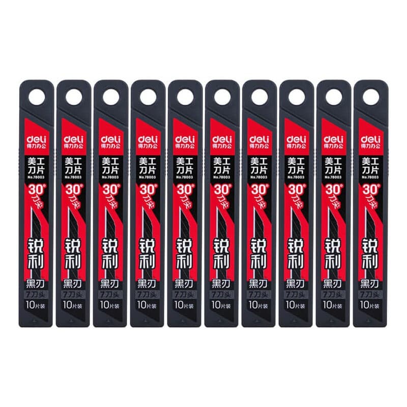100 Lâminas para Estilete em Aço Carbono Black de 9mm e 30 graus Deli Profissional Envelopamento