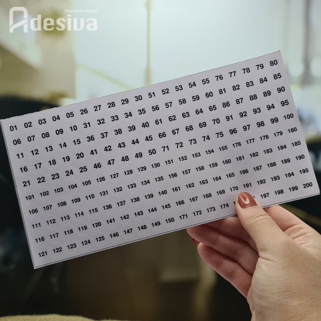 Adesivo Bolinha Numerada 01 a 200 ou 1 a 600 Vinil Branco Brilho Autoadesivo Organização