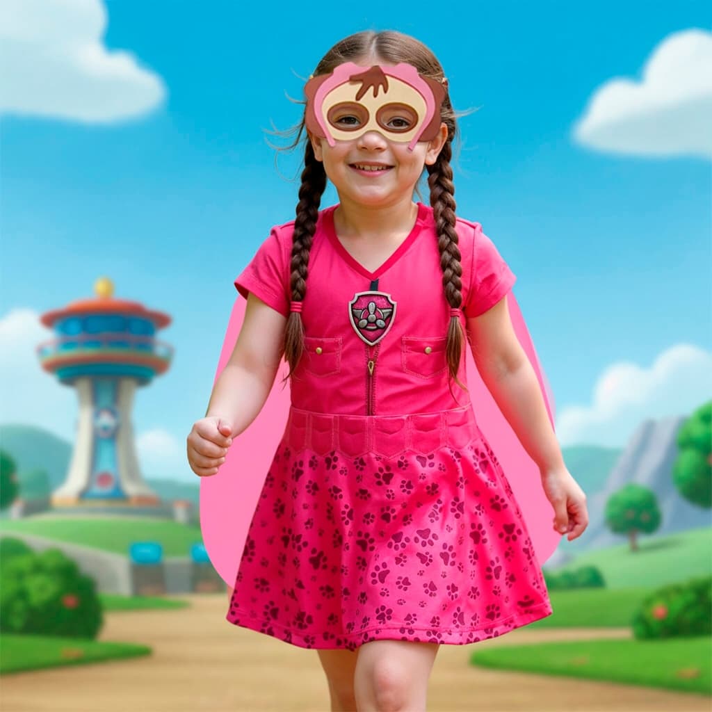 Vestido Infantil Menina Fantasia Skye Patrulha Canina Mascara Feminina Princesa Aniversário Festa