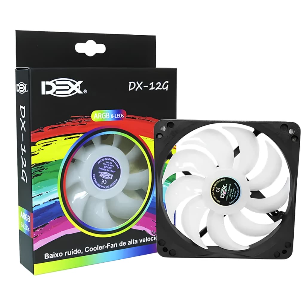 Cooler Fan 120mm 12cm 8 Led Rgb Gabinete Pc Cpu Silencioso Dex