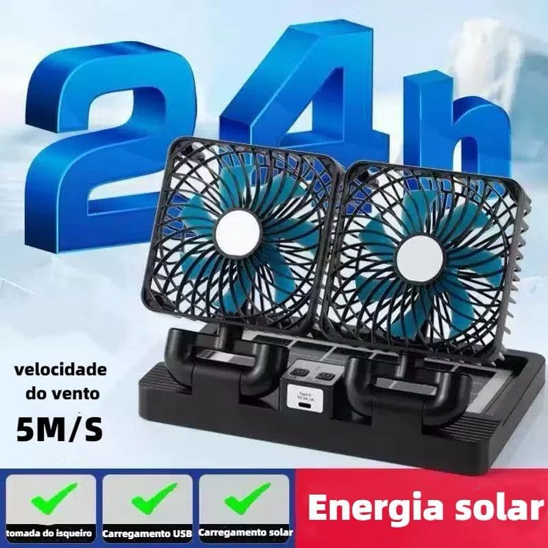 Ventilador Dobrável Vento Forte9W Carregamento Solar e USB Casa e Carro 3 Velocidades Adesivo Fixação BMAX