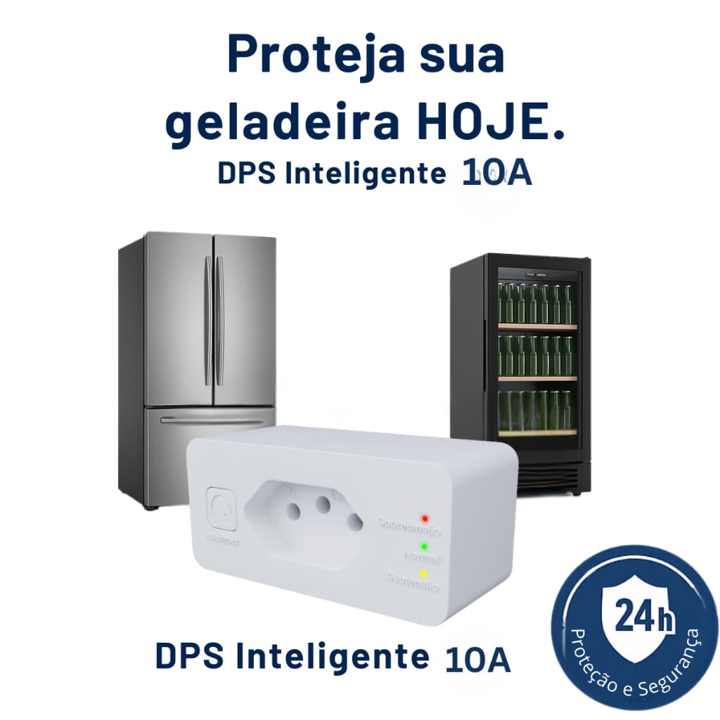 Protetor Eletrônico Geladeira Freezer 10A Tomada 3 Pinos DPS Inteligente Contra Raios e Picos de Luz
