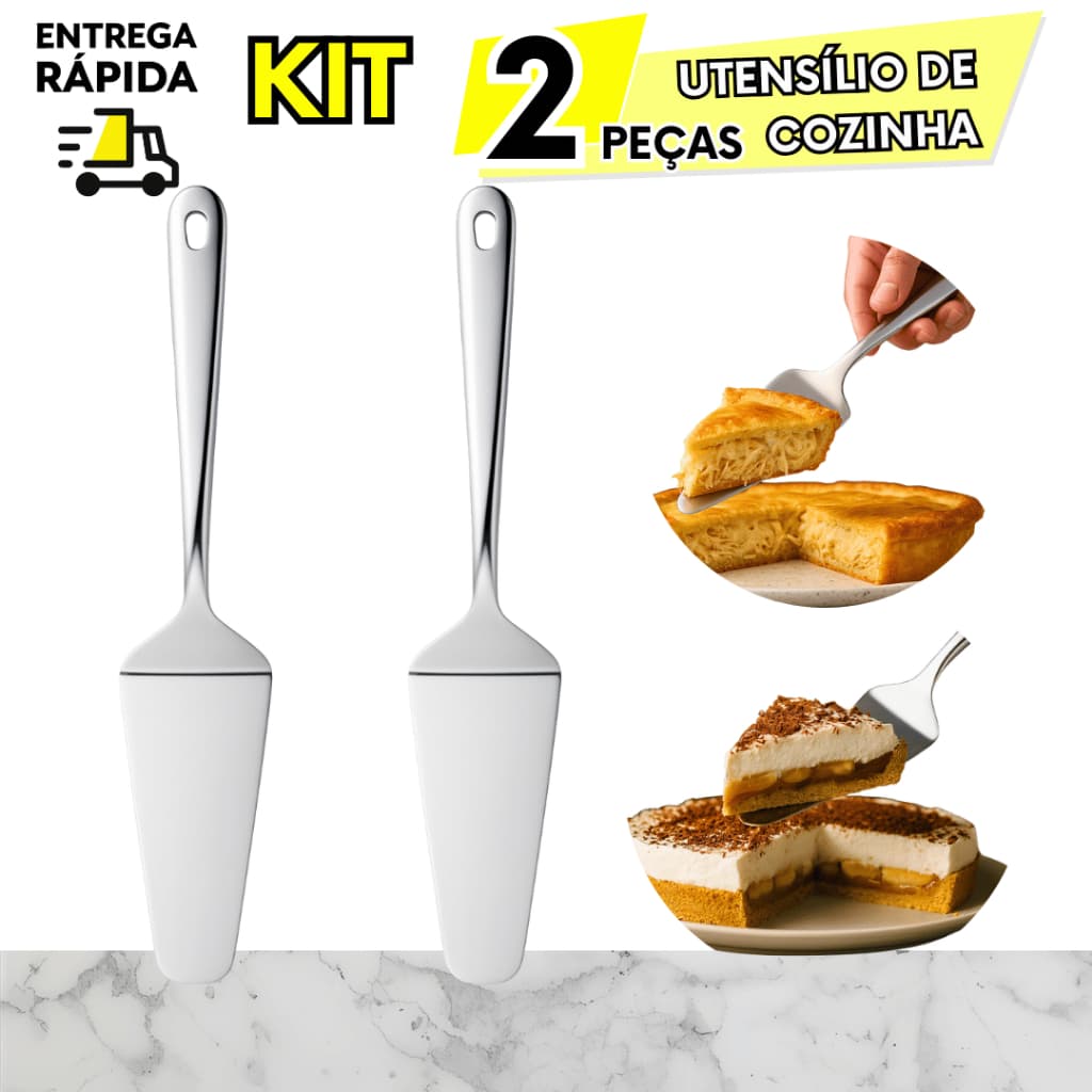 Kit 2 Espátula Para Cortar Pegar Bolo Torta Pudim Sobremesas Culinária Pegador Inox Cozinha Multiuso